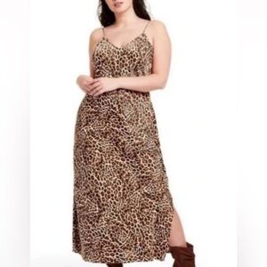 See You Monday nwt Leopard Print Slip Maxi Dress - Brown/Tan with slit small